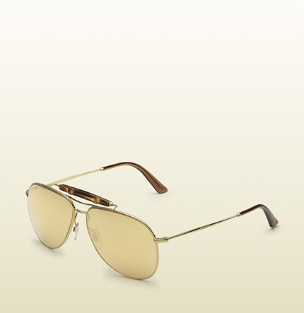 GUCCI Bamboo Aviator 24K Gold Mirror Lenses Unisex Sunglasses